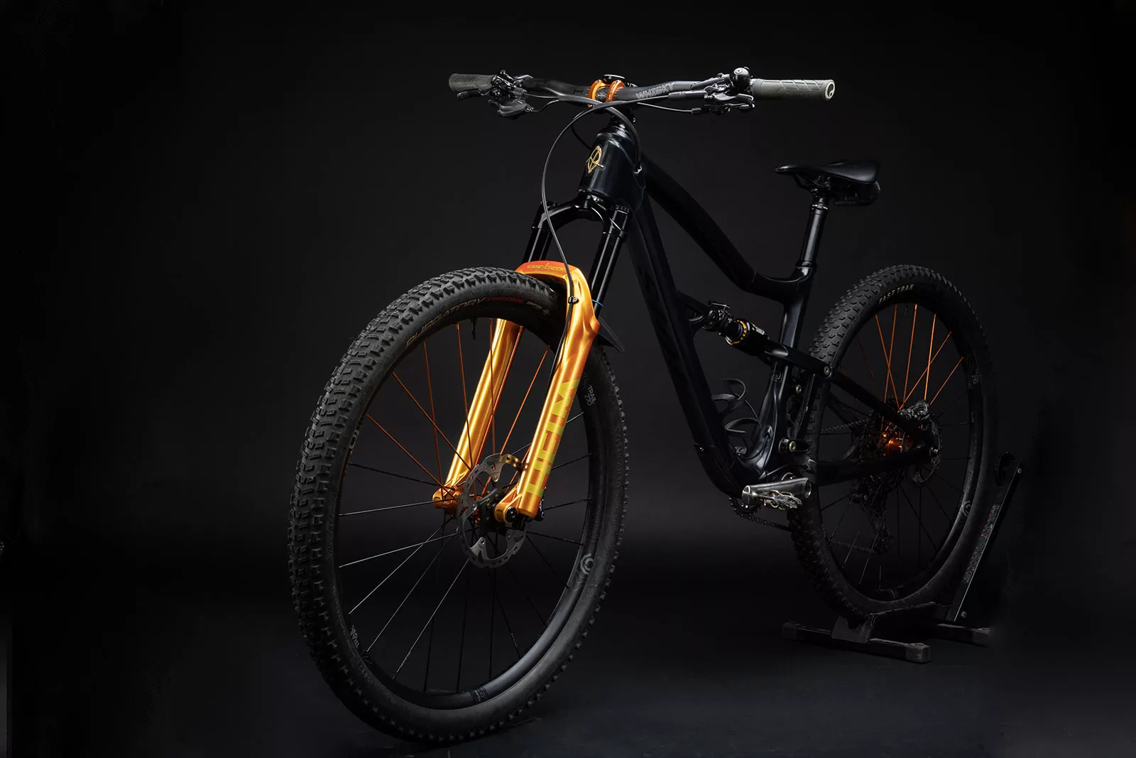 cane creek helm fork in special sunburst colorway shown on an Ibis mountain bike