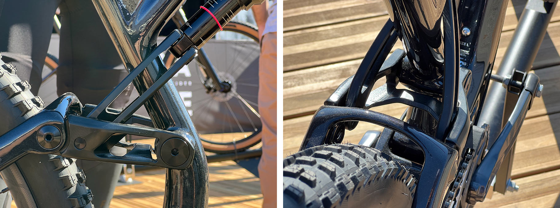 closeup details of prototype rockrider feel TE S carbon enduro mountain bike