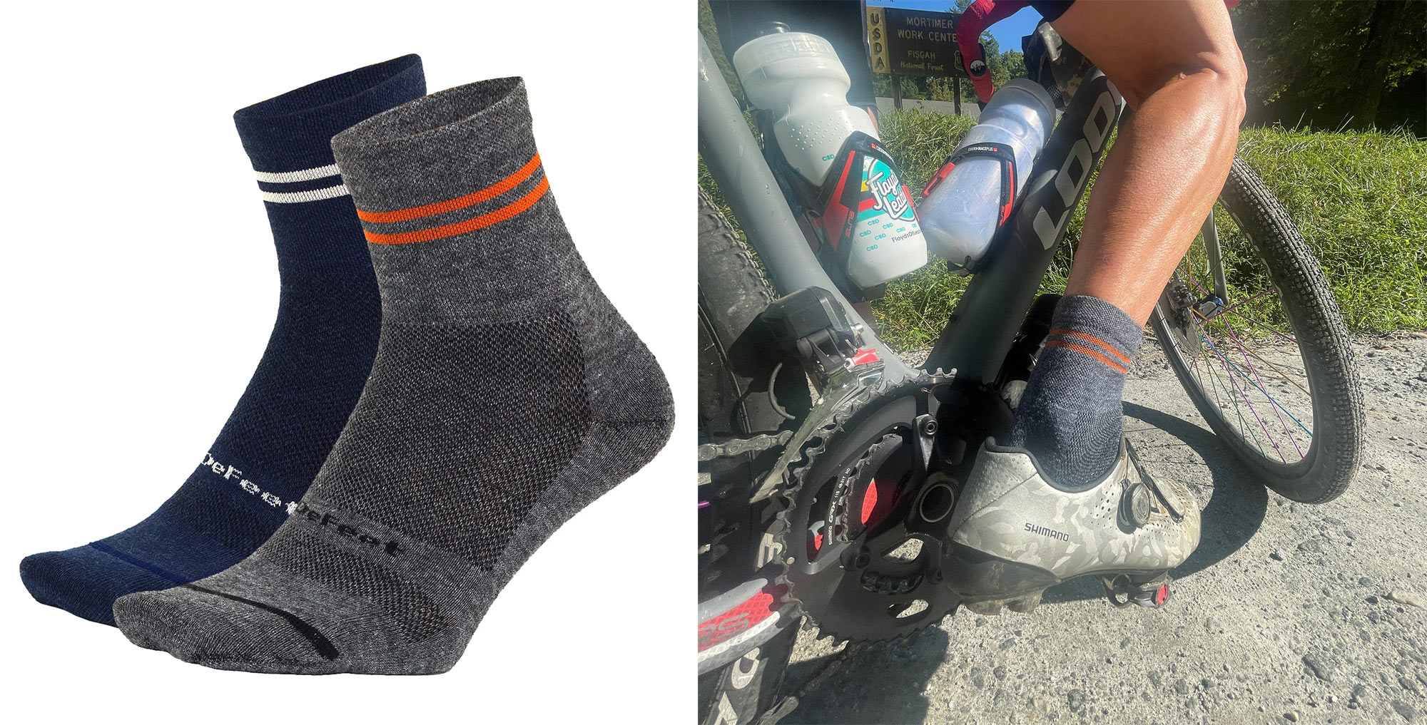 Defeet wooleator pro cycling socks shown in gravel gray