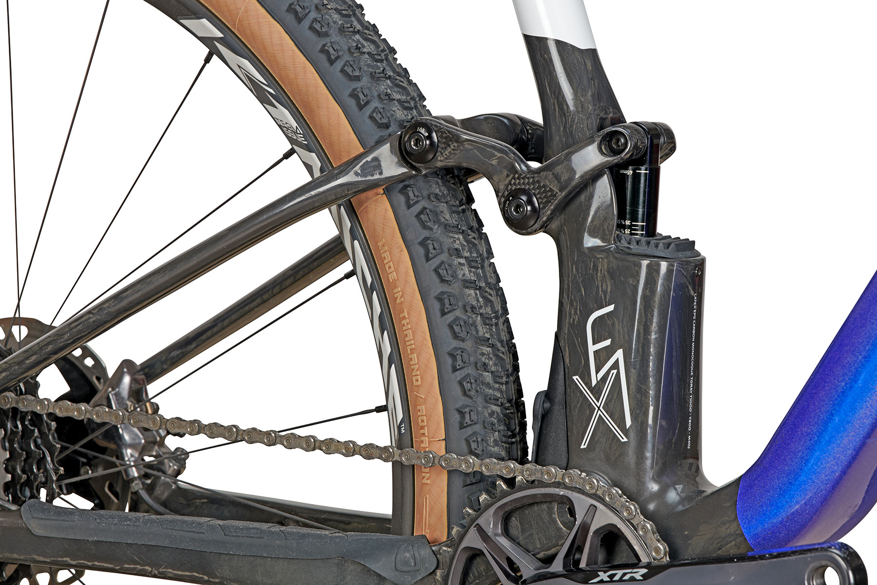 2023 Olympia F1-X semi-integrated hidden shock 100mm XC mountain bike, frame detail