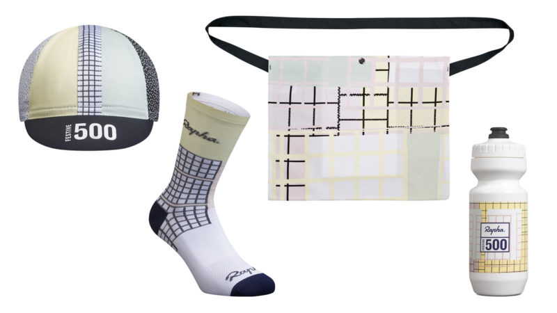 Rapha Festive 500 limited edition cycling kit: cap, socks, musette, bidon