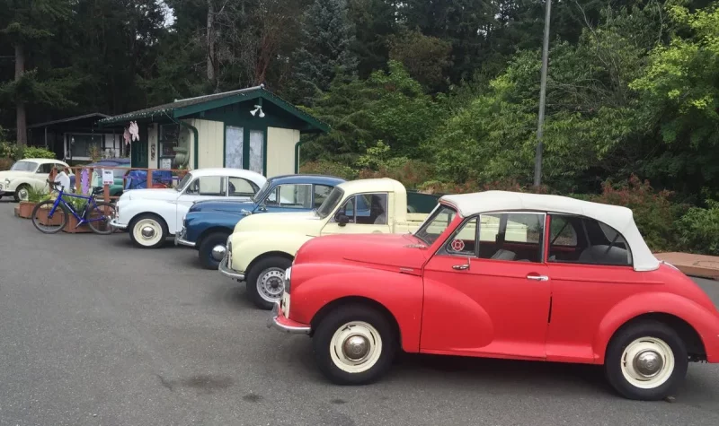 bikerumor pic of the day a row of morris minor cars and a bicycle