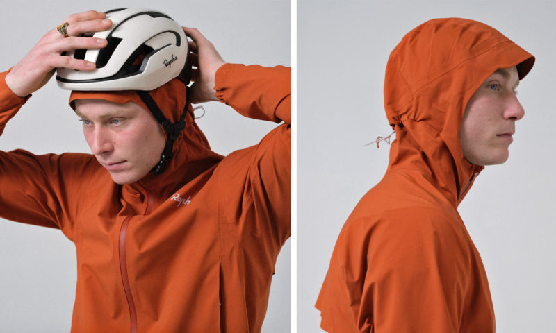 Rapha Explore Gore-Tex jacket, waterproof gravel riding gear, hood details