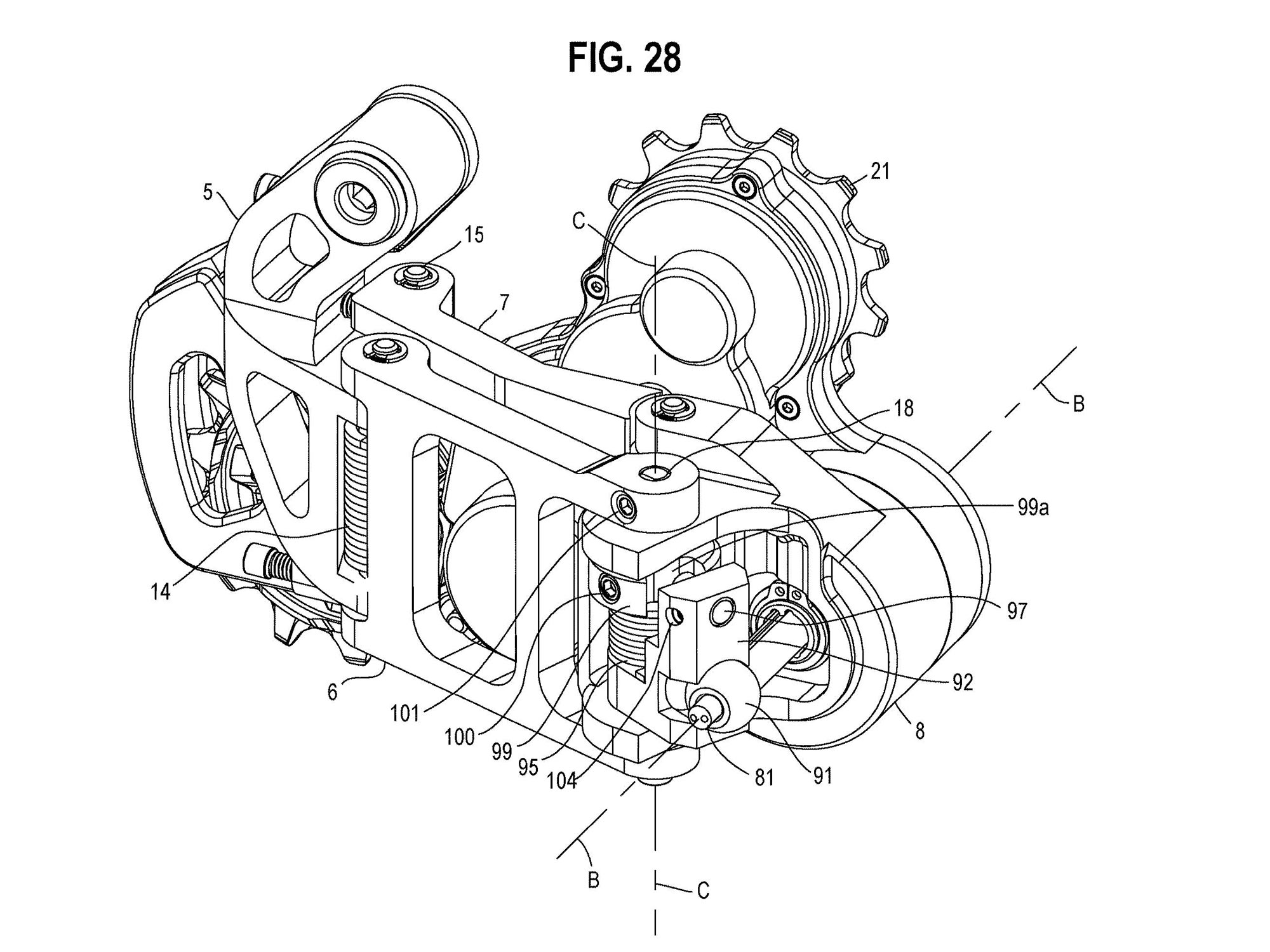 sram self-charging auto-shifting rear derailleur patent energy-harvesting system cage-housed motor shifter mechanism