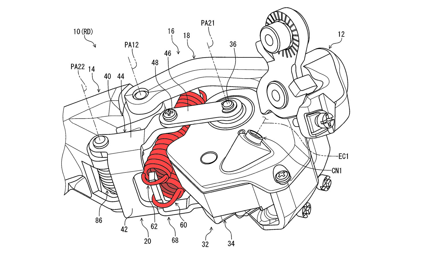 Shimano Di2 patent floating impact-resistant electronic-shift derailleur prototype concept,