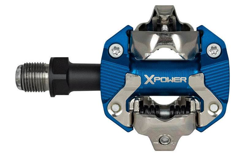 srm x-power meter pedals shown in blue