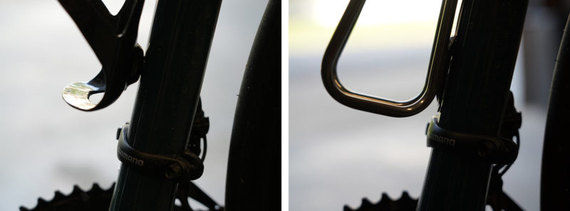 wolf tooth morse cage water bottle cage shown before and after on road bike