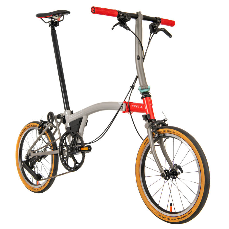 2023 Brompton x CHPT3 v4 steel and titanium folding city bike, angled