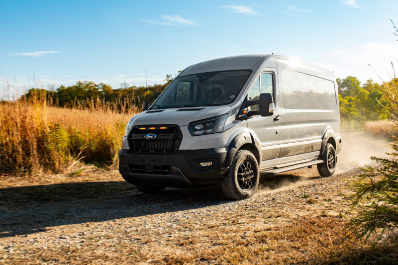 2023 ford transit trail offroad camper van with stock lifted suspension and tires