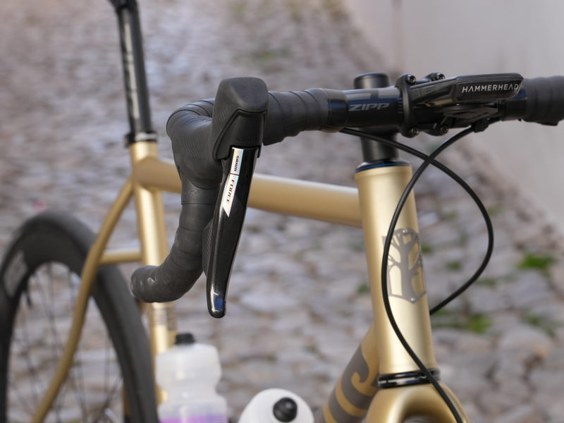 2023 sram force axs road bike group closeup details of brake lever