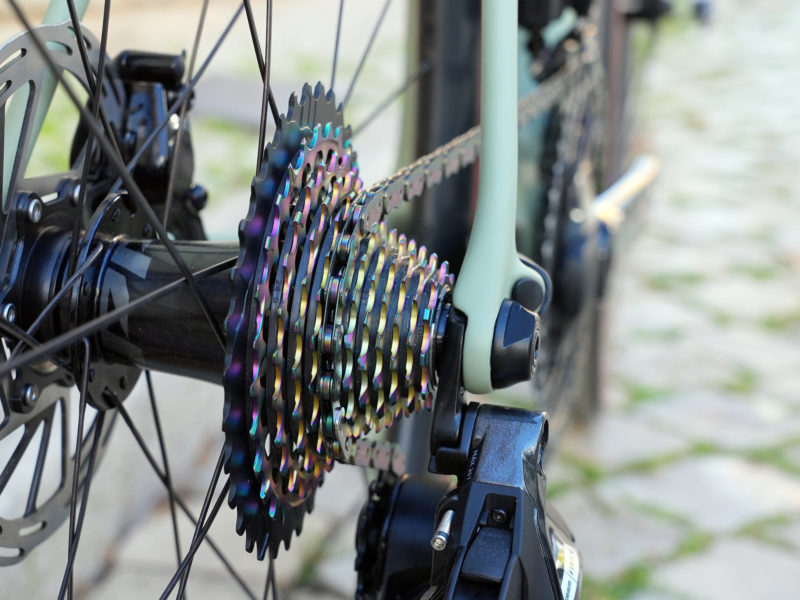 rainbow oil slick SRAM Red cassette and chain