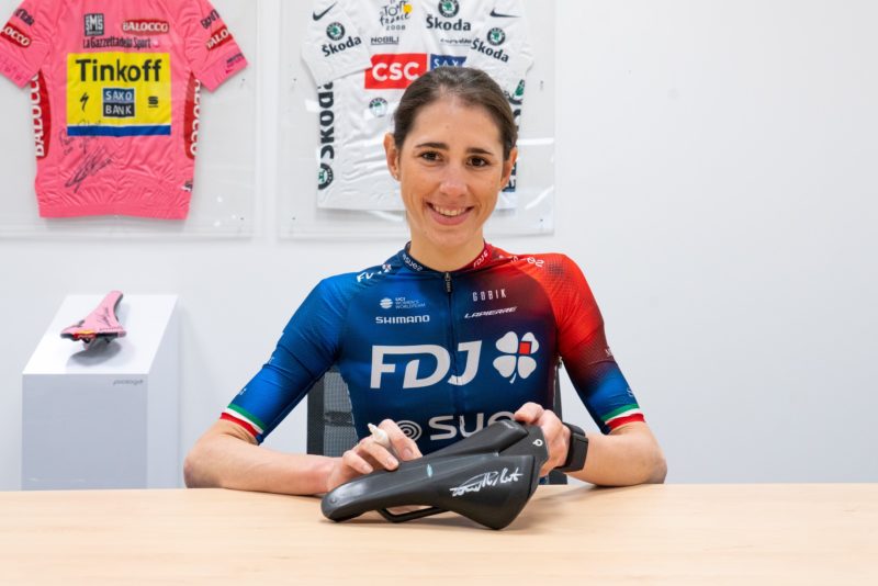 FDJ SUEX Futuroscope's Marta Cavalli holding the new Scratch EVA saddle