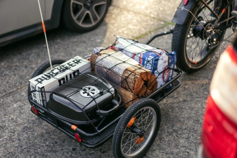 Rad Power Bikes Cargo Bin fire wood and beer