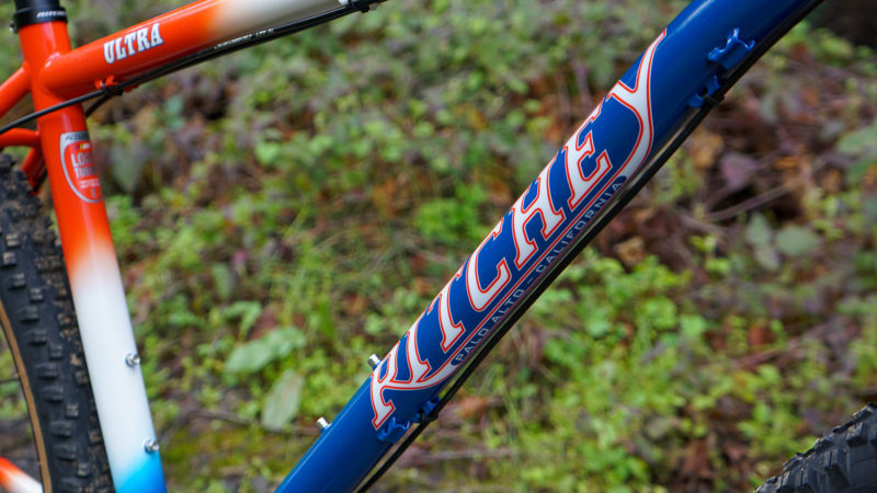 Ritchey Ultra 50th Anniversary limited edition steel mountain bike hardtail in red, white & blue retro Team fade, downtube