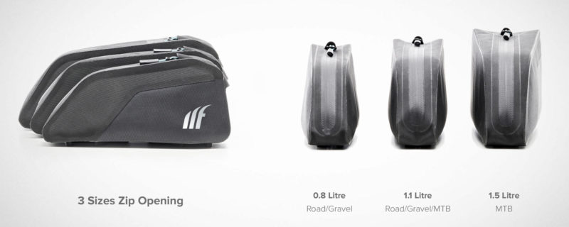 टेलफिन टॉप ट्यूब छोटे रैकलेस बाइकपैकिंग बैग, ज़िप ढक्कन आकार पैक करता है