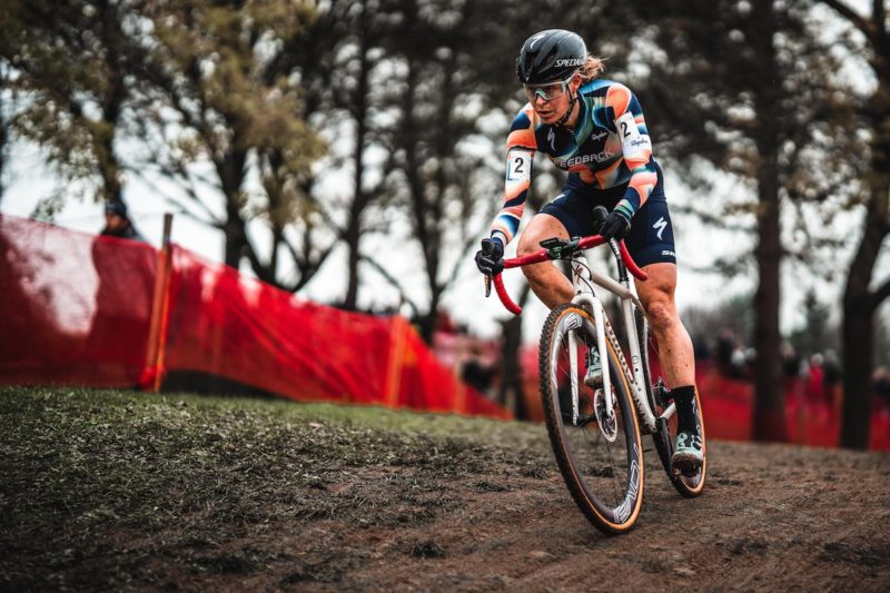 cyclocross racing in the maghalie x rapha kit