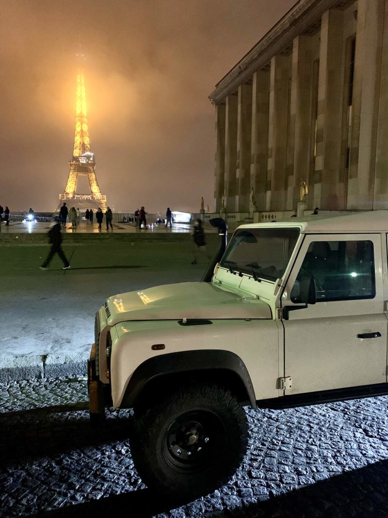 Land Rover in front of the Eiffel Tower