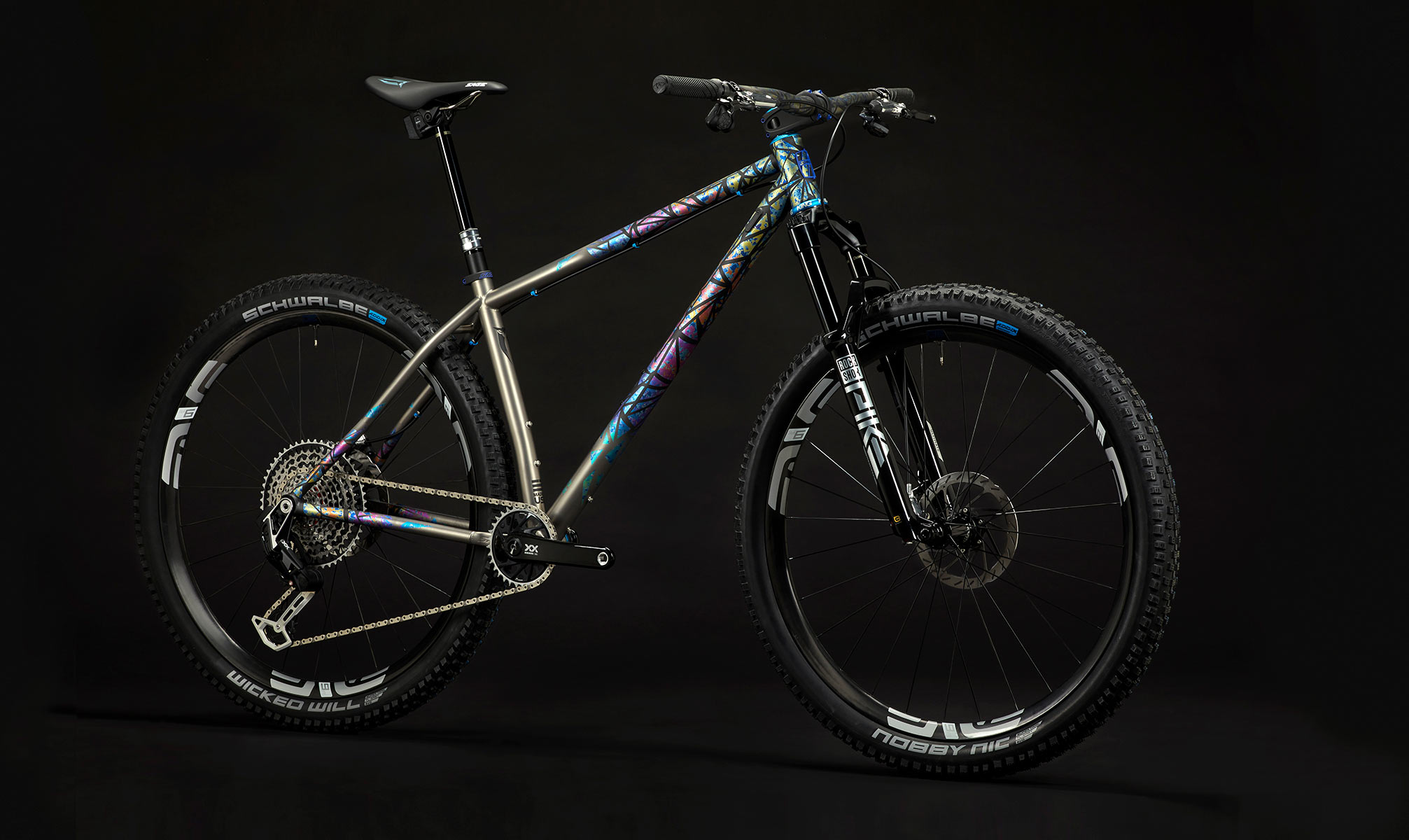 sage powerline titanium hardtail trail mountain bike shown from front angle