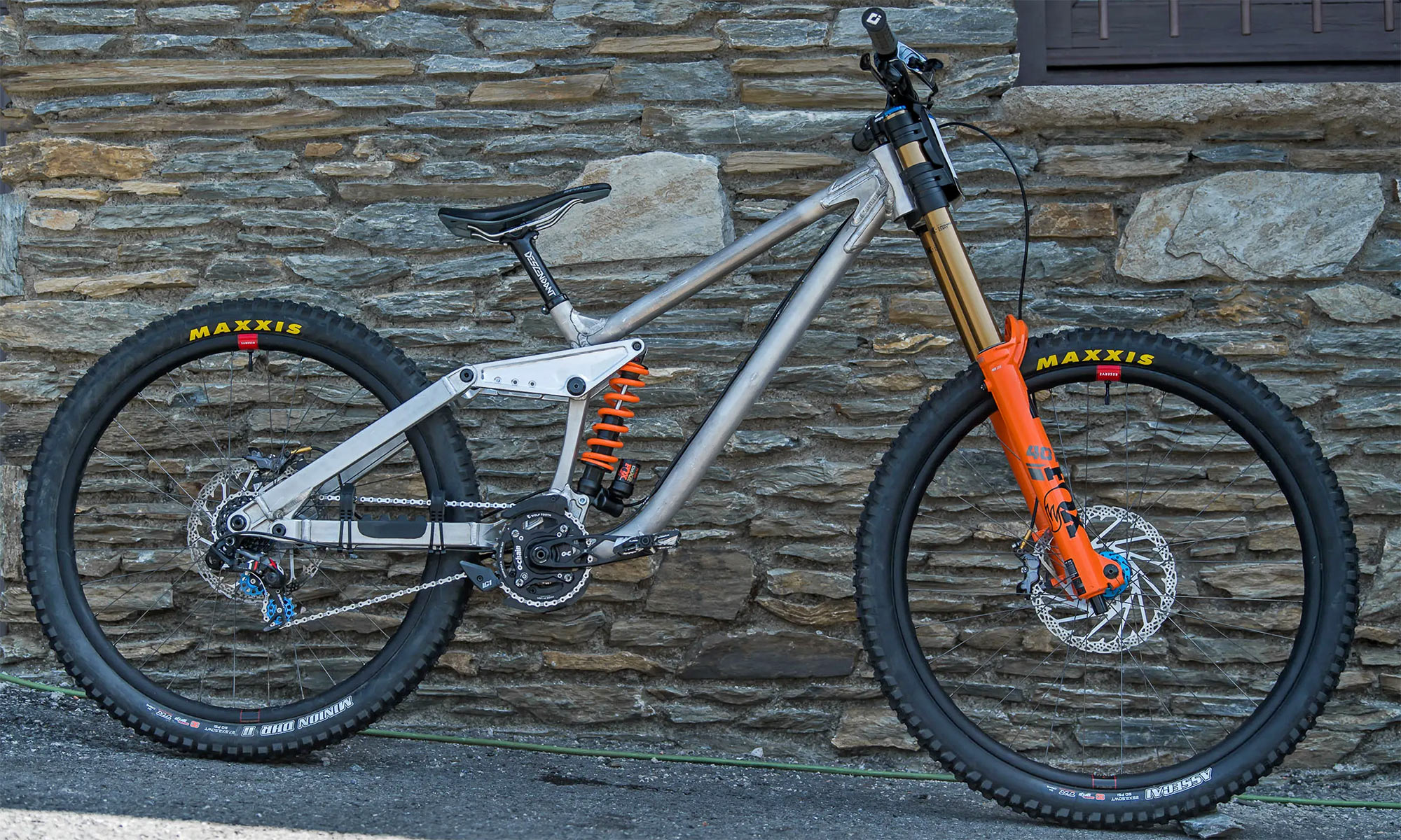 Neko Mulally Frameworks Racing on a Cotic 853 Steel DH bike collaboration prototype
