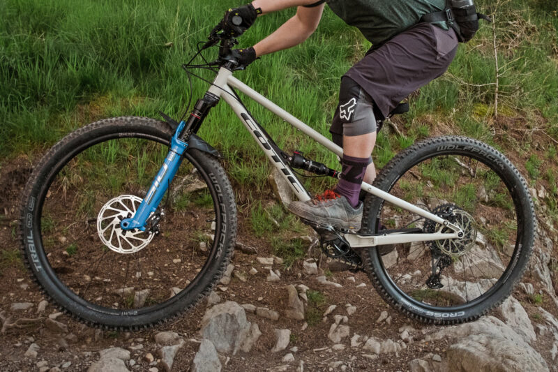Cotic FlareMAX Gen5, 125mm steel full-suspension trail bike, made-in-the-UK, photo by Richard Baybutt, riding NDS detail