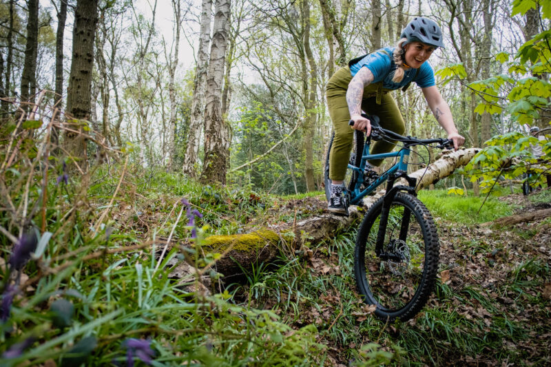 2023 Cotic FlareMAX Gen5, 125mm steel full-suspension trail bike, made-in-the-UK, photo by Richard Baybutt, trail riding drop