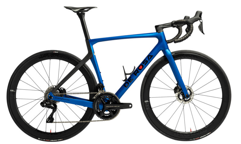 2023 De Rosa 70 Settanta lightweight carbon aero road bike, designed by Pininfarina, blue with Shimano Dura-Ace Di2