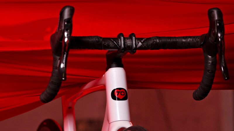 2023 De Rosa 70 Settanta lightweight carbon aero road bike, designed by Pininfarina, heart logo head tube