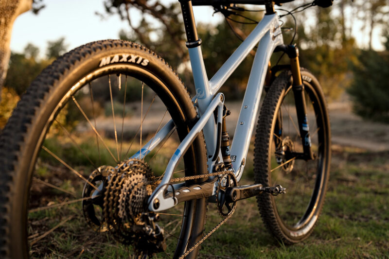 drivetrain closeup on 2023 pivot mach 4sl xc mountain bike