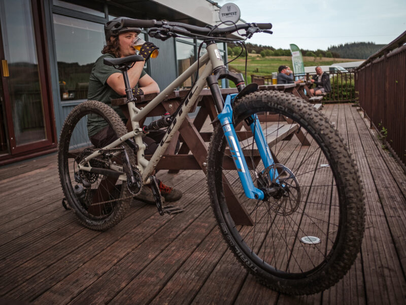 Cotic FlareMAX Gen5, 125mm steel full-suspension trail bike, made-in-the-UK, photo by Richard Baybutt, trail centre beer post-ride recovery