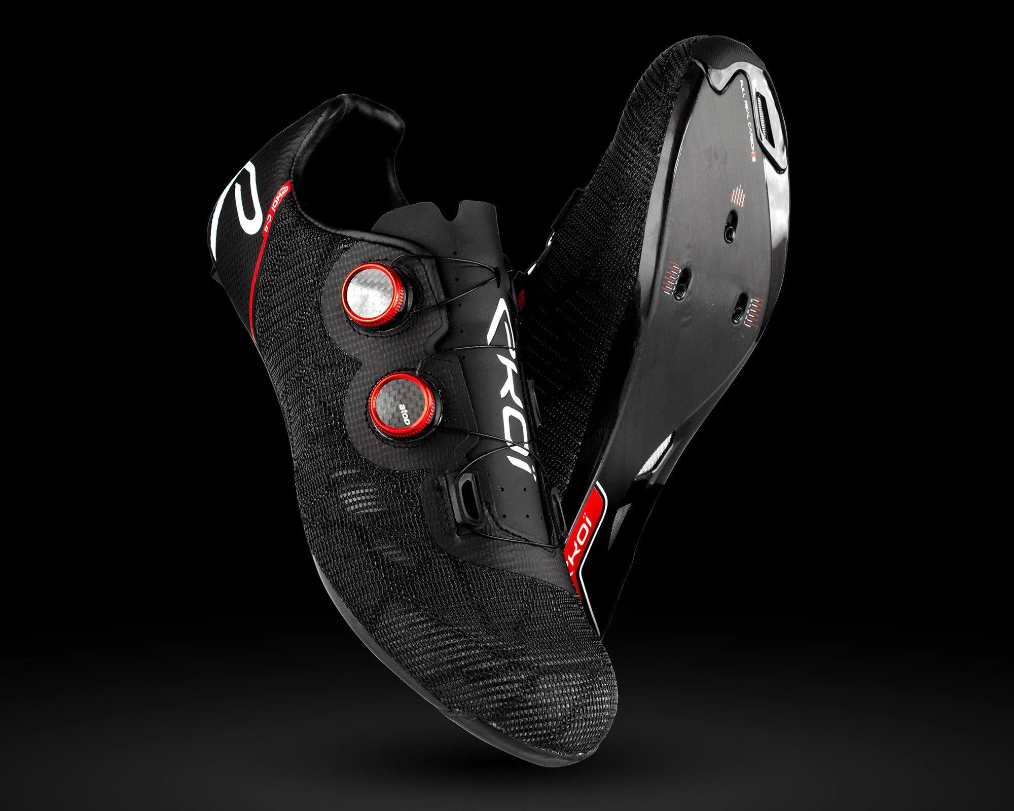 Ekoï C-4 carbon road bike shoes, affordable Ekoi full-carbon sole woven mesh vented cycling shoe, pair