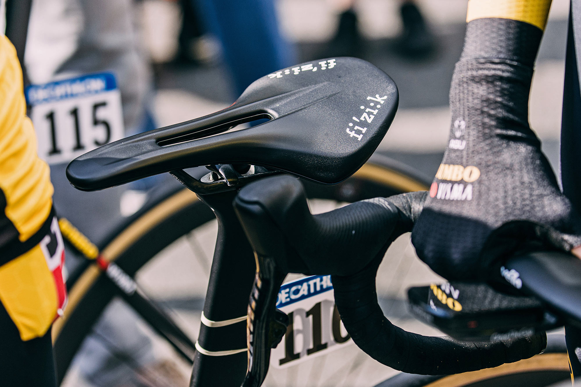 Fizik Vento Antares revamped reshaped ergonomic racing saddle, Jumbo-Visma,at Fleche-Wallone