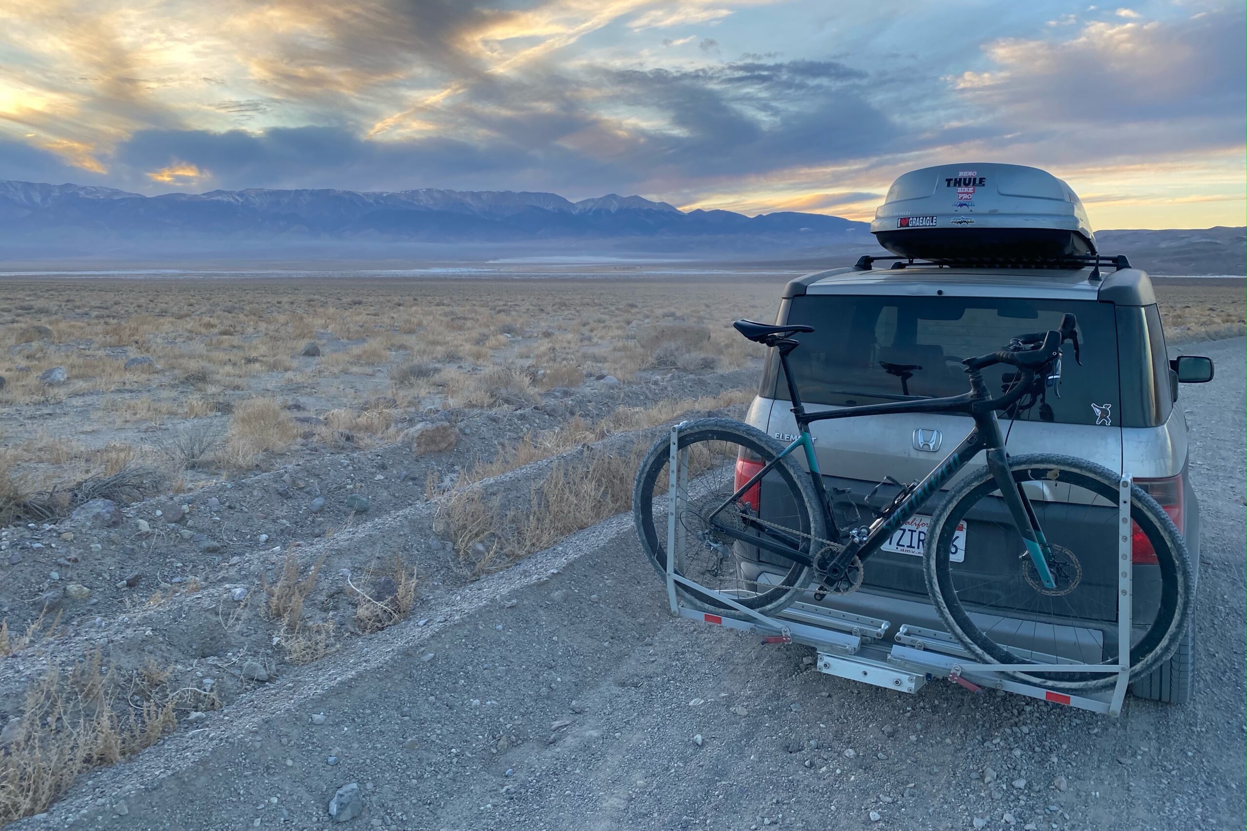 A 1Up USA rack loaded with a gravel bike in the desert