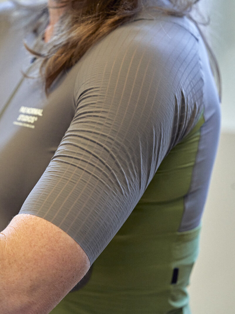 Pas Normal Studios Mechanism Pro road race cycling kit, jersey sleeve detail