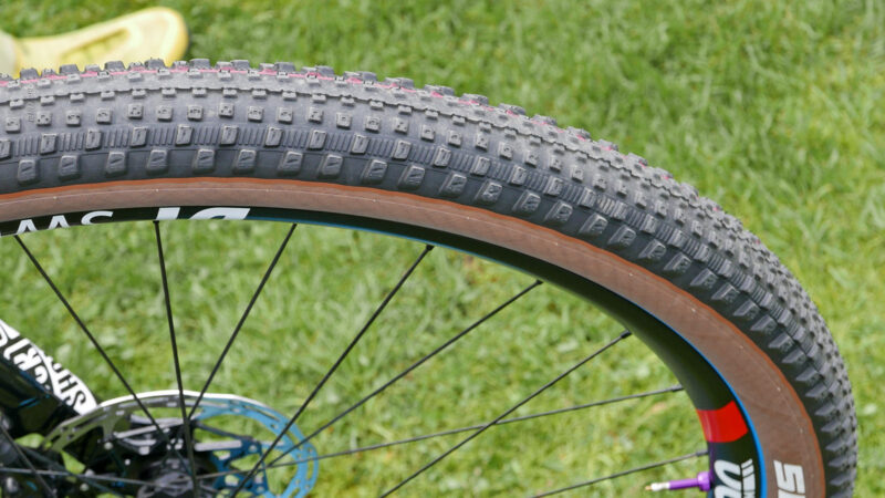 Prototype Schwalbe First Ride fast-rolling XC race mountain bike tire, tread detail