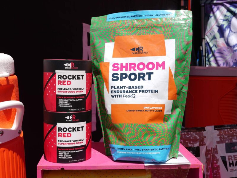 carbo rocket racing red beet juice canisters and shroom sport plant based protein powder
