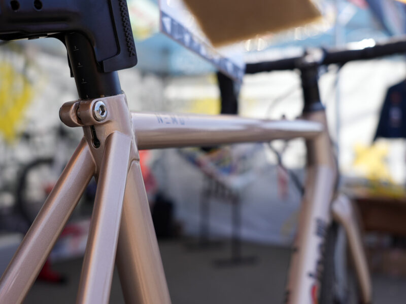 closeup details of cinelli nemo tig gravel bike seatpost binder