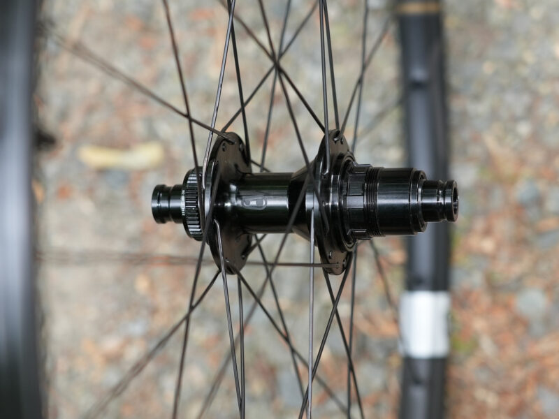 closeup hub details on crank brothers synthesis carbon gravel wheels