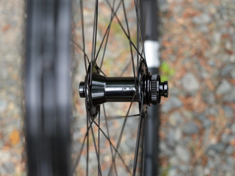 closeup hub details on crank brothers synthesis carbon gravel wheels
