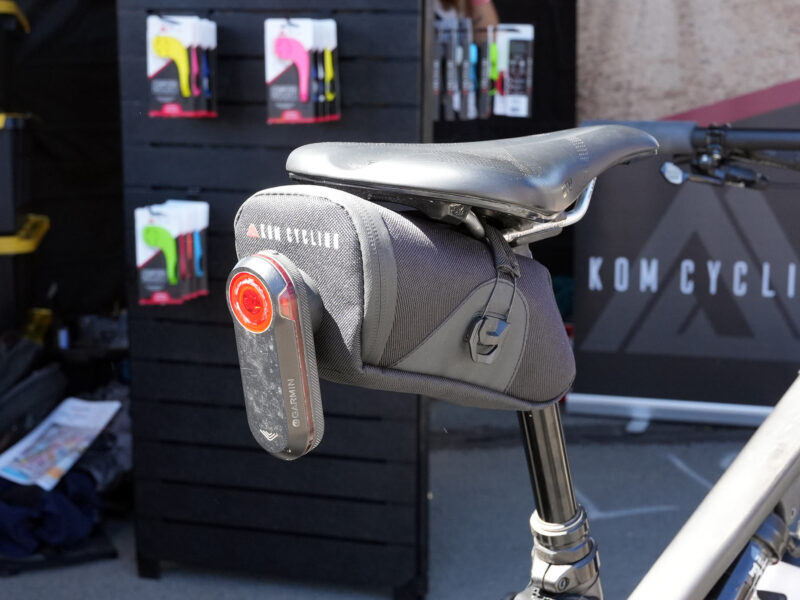 KOM cycling saddle bag with integrated garmin varia radar light mount