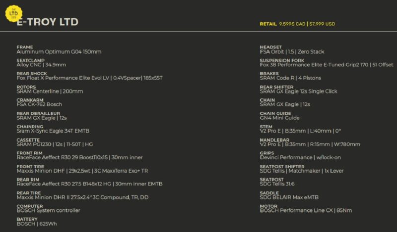 Devinci e-Troy ebike specs