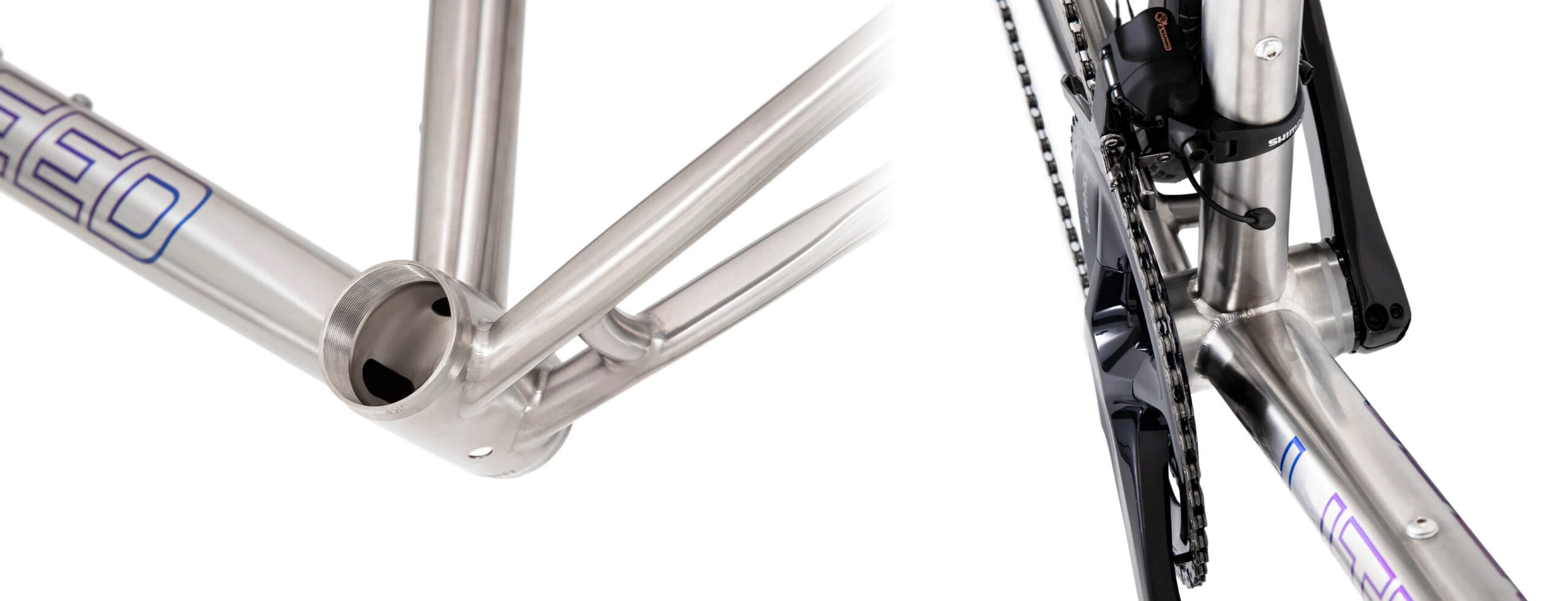 closeup details of 2023 litespeed spezia FI fully integrated lightweight titanium road bike