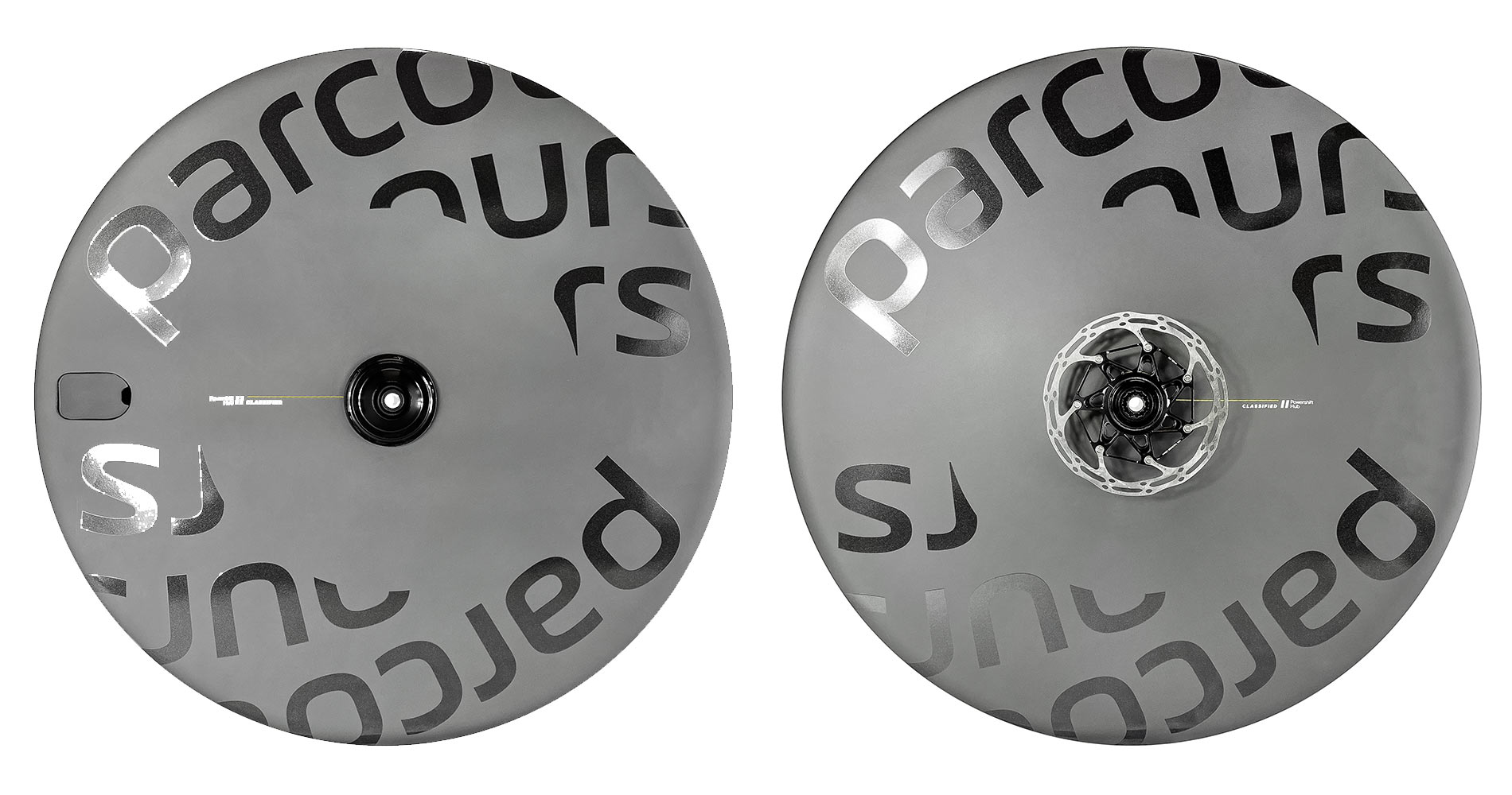 Classified x Parcours Disc2 TT/Tri wheel, Powershift-ready internal 2-sp geared hub in carbon disc time trial & triathlon racing wheel, right & left