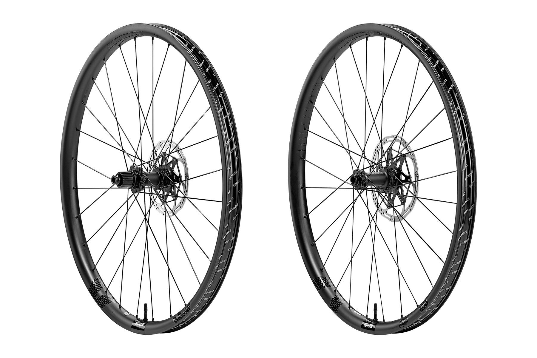 new 2023 FFWD Outlaw affordable lightweight carbon XC trail all-mountain MTB wheels, angled pair