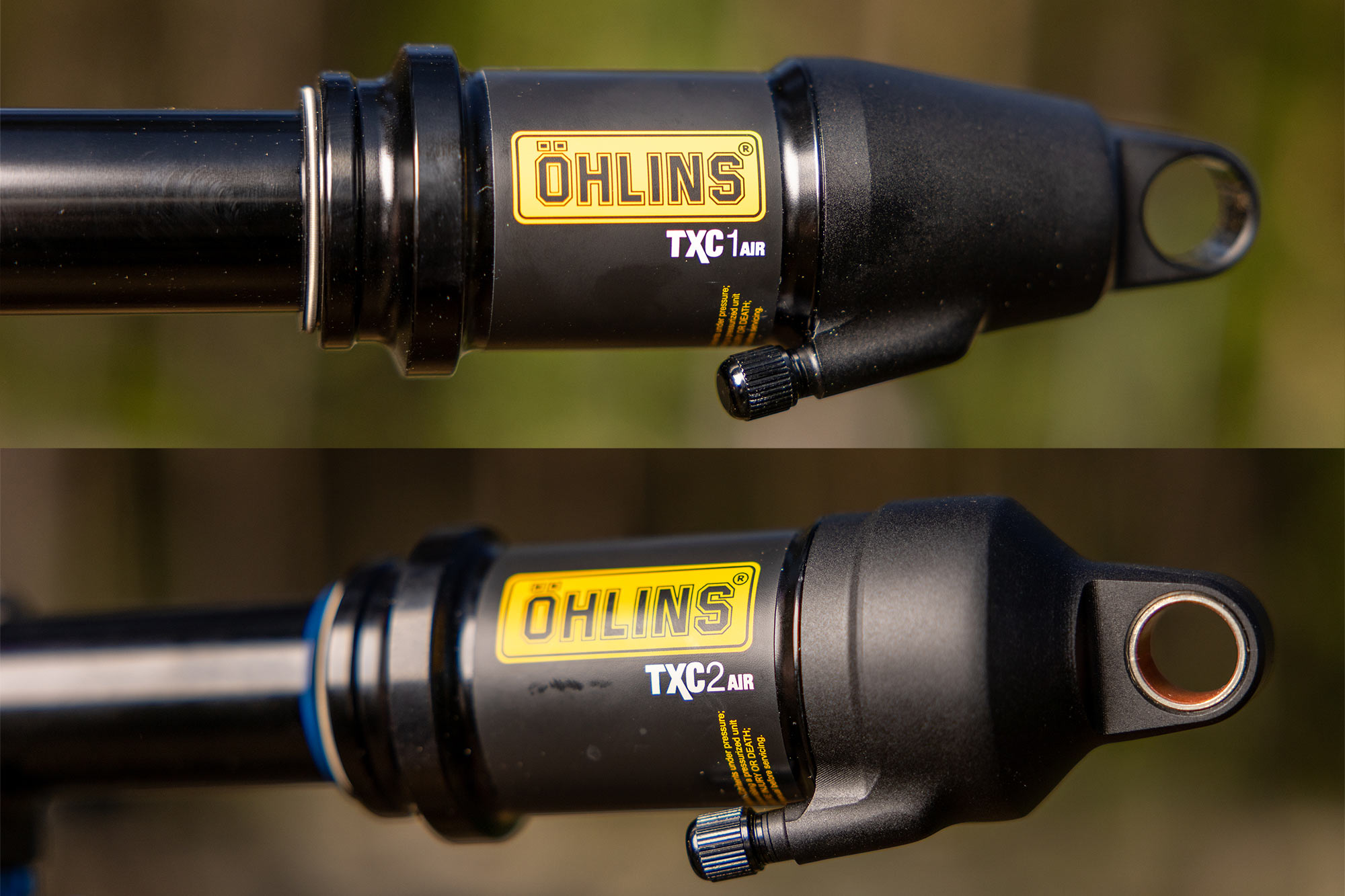 Öhlins XC short-travel 100-120mm cross-country mountain bike racing suspension, photo by Jeff Thoren, rear shock volume options