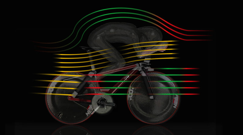 TRed X23 Swanigami individualized aerodynamics 3D-printed scandium aluminum alloy track bike prototype, rider and bike aero simulation