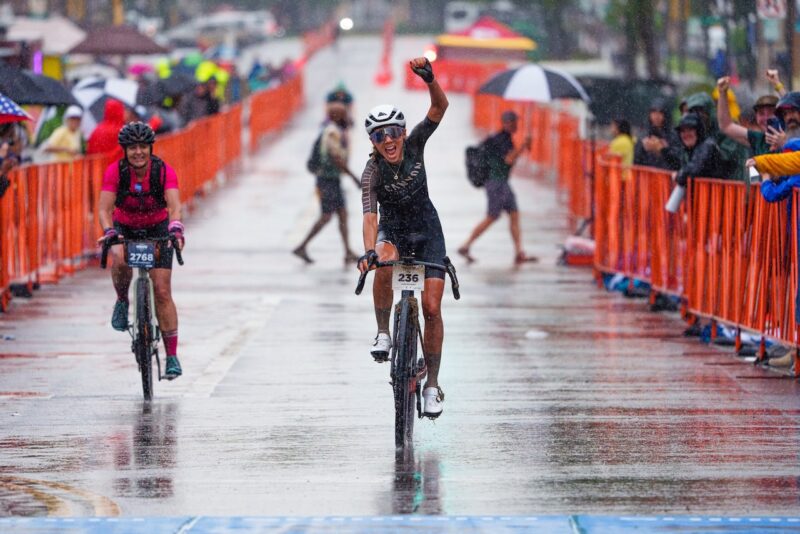 Carolin Schiff of Bremen Germany, wins Unbound 200 with a finishing time of 11:46:39. Schiff crossed the finish line solo, only accompanied by a rainstorm that chased her in for the last 20 miles.
