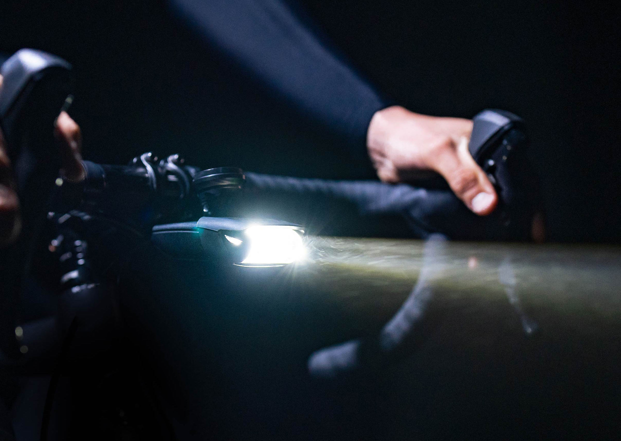 lightskin naca road aero profile bike headlight shown on a bike
