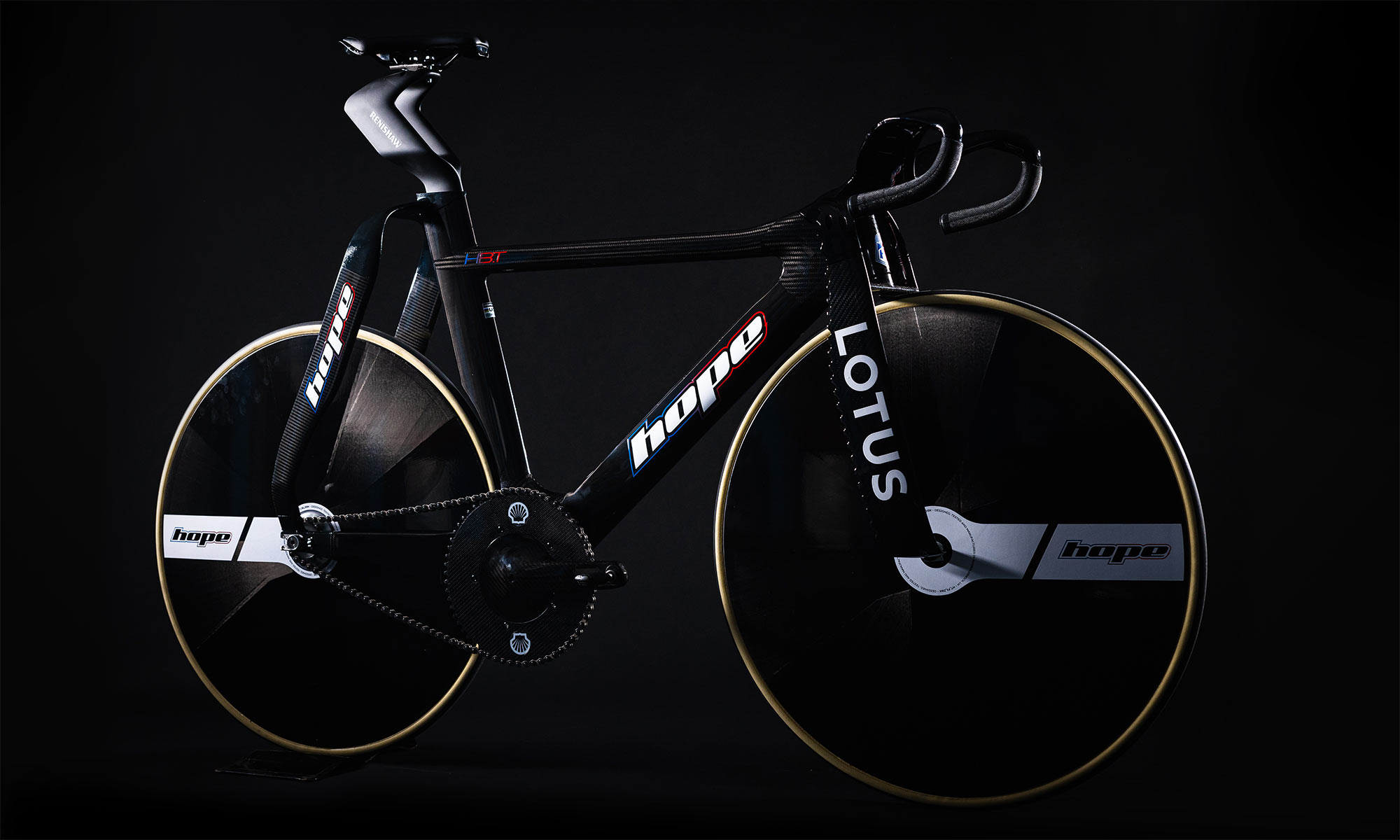 2023 Hope x Lotus HB.T next-gen custom 3d-printed ti & carbon aero track bike for UCI Worlds Glasgow, angled
