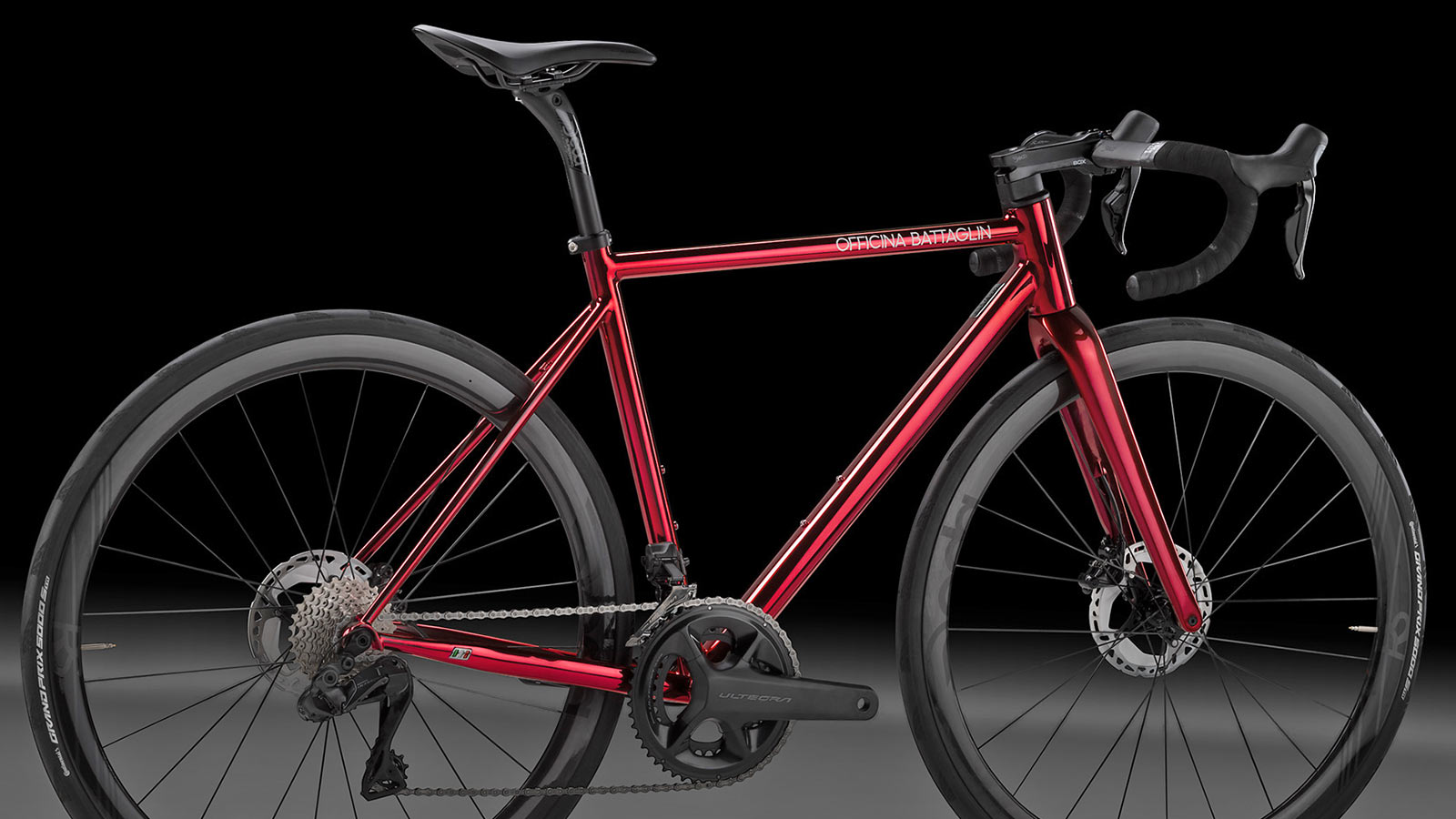 Officina Battaglin Grand Tour custom Italian steel endurance road bike in shiny chromovelato red, detail