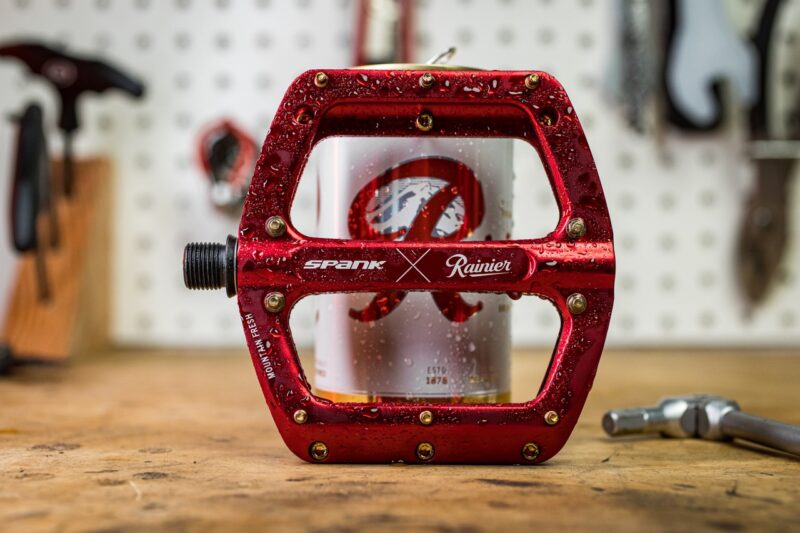 Spank x Rainier collab red pedals